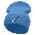 thumbnail image 1 of Frangipani Flower Embroidered 12 Inch Long Knitted Beanie - Sky Blue OSFM, 1 of 5