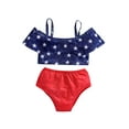 thumbnail image 1 of Franhais 2 Pcs Girls Swimsuits, Cold Shoulder Star Print Spaghetti Strap Ruffle Crop Tops + Solid Color Briefs, 1 of 6