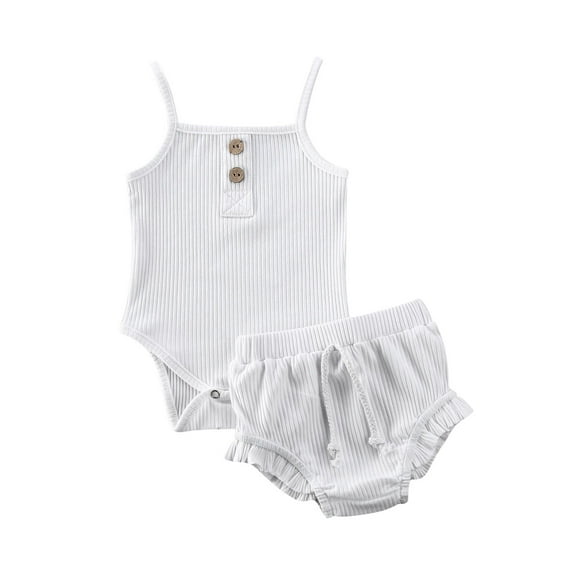 Franhais 2 Pcs Newborn Girl Shorts Set, Knitted Suspenders Jumpsuit + High Waist Shorts Outfits