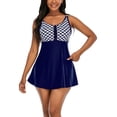 thumbnail image 1 of Franhais 2 Pcs Women Swim Suits, Adults Geometric Print U-shaped Neck Dress + Solid Color Briefs, 1 of 6