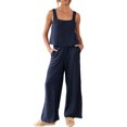 thumbnail image 1 of Franhais 2 Piece Cotton Linen Outfits Sets for Women Casual Sleeveless Cute Tops Elastic Waist Loose Wide Leg Pants Summer Suits, 1 of 9