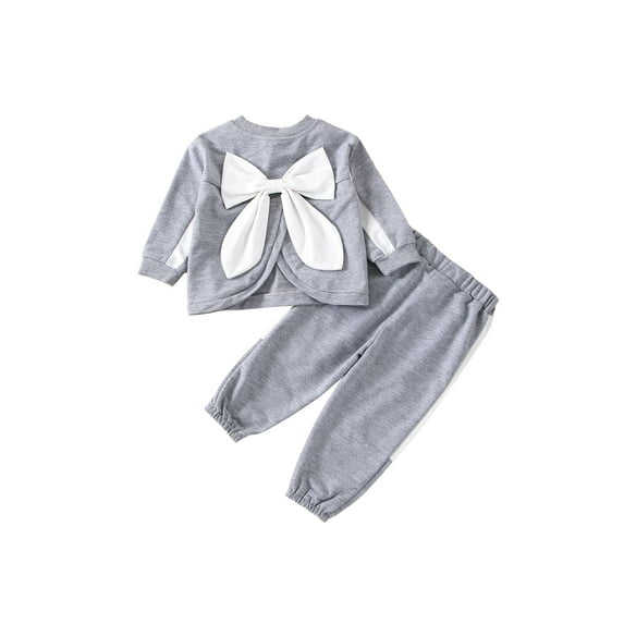 Franhais 2Pcs Autumn Baby Girls Outfit,Bow Decoration Long Sleeve Round Collar Tops + Long Pants