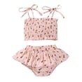 thumbnail image 1 of Franhais 2Pcs Baby Girls Summer Outfit, Floral Print Spaghetti Strap Shirred Tank Tops + Pleated Shorts Set for Toddlers, 0-24 Months, 1 of 8