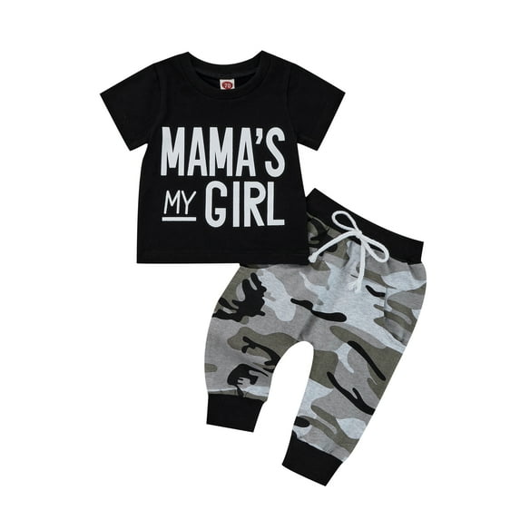 Franhais 2Pcs Little Boys Casual Outfit, Letter Printing Short Sleeve Tops + Camouflage Long Pants