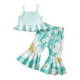 thumbnail image 1 of Franhais 2Pcs Sweet Style Little Girls Outfit, Summer Toddlers Sleeveless Suspender Tops + Floral Printing Bell-bottomed Pants Set, 1 of 9