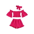 thumbnail image 1 of Franhais 3 Pcs Infant Outfits, Baby Flare Sleeves Boat Neck Tops + Ruffle Shorts + Bowknot Headband, 1 of 7