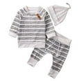 thumbnail image 1 of Franhais Baby 3PCS Outfit Set, Long Sleeve Wide Striped Round Neck Top, Long Drawing Straps Elastic Band Pant, Beanie Hat Set, 1 of 9