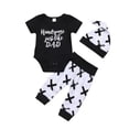 thumbnail image 1 of Franhais Baby 3PCS Outfit Set, Short Sleeve Letter Pattern Romper,Elastic Band Pant, Beanie Hat Set, 1 of 7