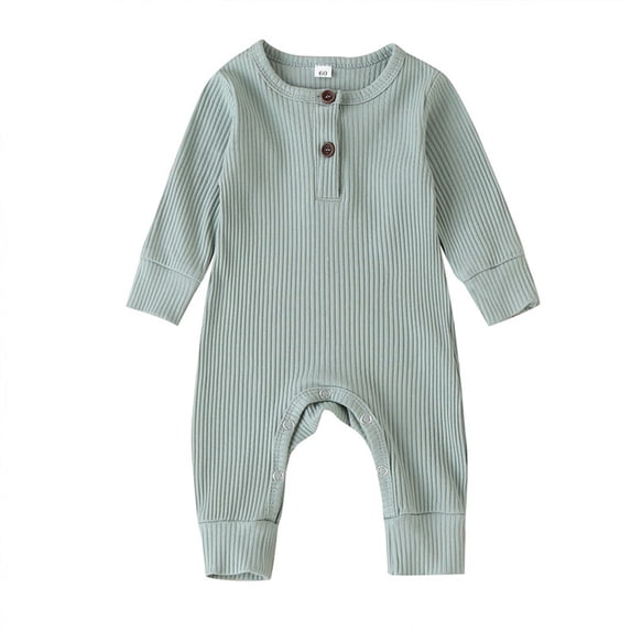 Franhais Baby Boy Girl Button Romper One Piece Knit Ribbed Long Sleeve Long Pants Jumpsuit
