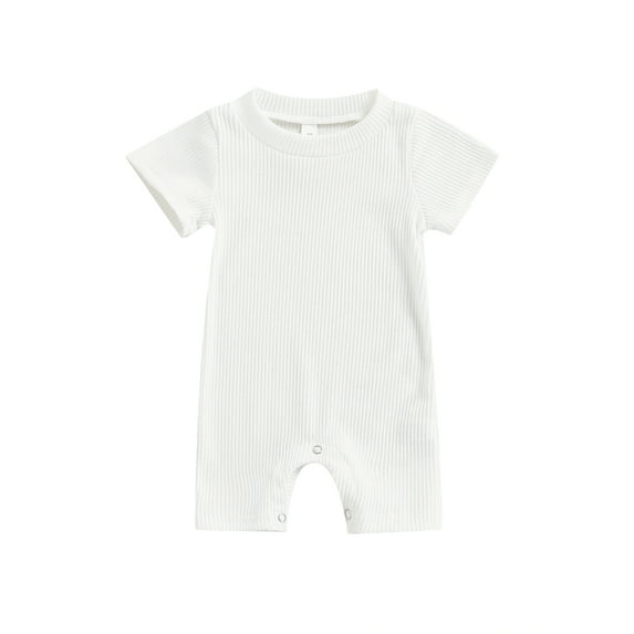 Franhais Baby Boy Girl Summer Jumpsuit Short Sleeve Round Neck Solid Color Ribbed Romper