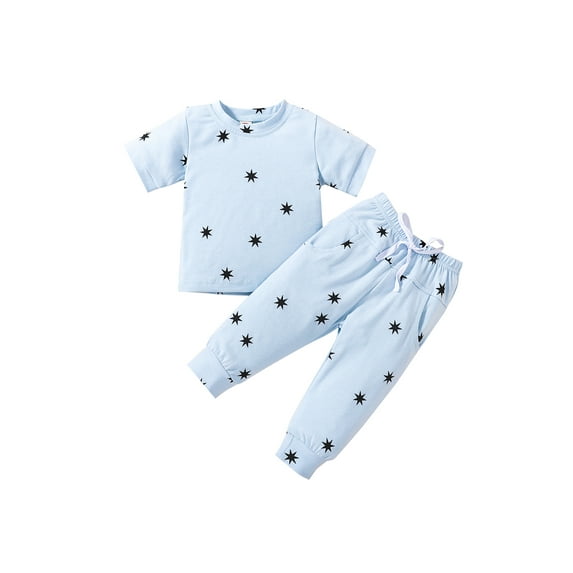 Franhais Baby Boys Outfits, Short Sleeve Crew Neck T-shirt with Long Pants Stars/Sun Print Summer Outfit
