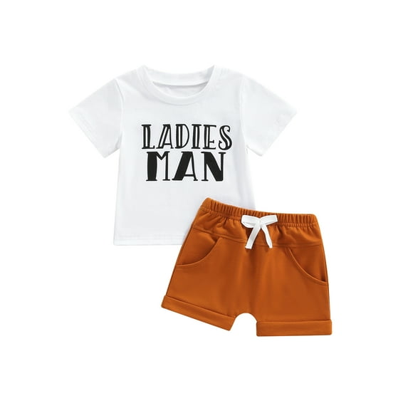 Franhais Baby Boys Pants Suit, Letters Print Round Neck T-shirt and Elastic Waist Drawstring Shorts