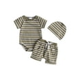 thumbnail image 1 of Franhais Baby Boys Summer Romper Set Striped Short Sleeve Jumpsuit and Elastic Casual Shorts Hat Outfits 0-18 Months, 1 of 9