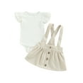 thumbnail image 1 of Franhais Baby Girl 2pcs Suit, Ruffle Fly Sleeve Romper Tops High Waist Summer Spring Buttons Suspender Skirt, 1 of 9