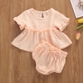 thumbnail image 1 of Franhais Baby Girl Clothes Suit Monochrome Cool Ruffle Short Sleeve Top Stretch Shorts Set, 1 of 8