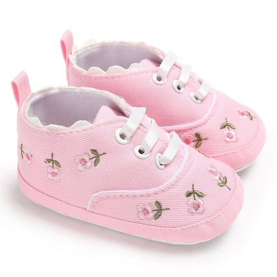 Franhais Baby Girl Floral Cotton Shoes, Casual Embroidered Soft Prewalker Walking Footwear