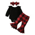 thumbnail image 1 of Franhais Baby Girl Pants Suit, Long Sleeve Round Neck Romper Shirt + Plaid Print Ruffle Trousers + Headband, 1 of 9