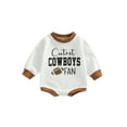 thumbnail image 1 of Franhais Baby Girls Autumn Romper Long Sleeve O Neck Letter and Rugby Print Contrast Color Romper, 1 of 8