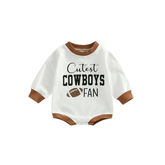 Franhais Baby Girls Autumn Romper Long Sleeve O Neck Letter and Rugby Print Contrast Color Romper