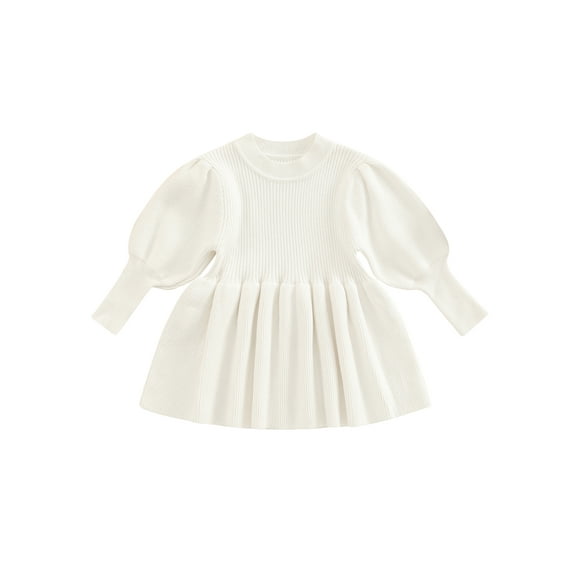 Franhais Baby Girls Autumn Winter Dress Solid Color Long Sleeve Round Neck Knitted Sweater Dress