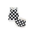 thumbnail image 1 of Franhais Baby Girls Boys Knitted Outfits Checkerboard Print Sleeveless Tank Tops and Elastic Casual Drawstring Shorts Set, 1 of 9