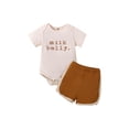 thumbnail image 1 of Franhais Baby Girls Boys Summer Outfits Short Sleeve Letter Print Romper + Ribbed Patchwork Shorts, 1 of 9
