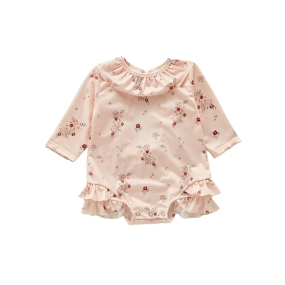 Franhais Baby Girls Casual Swimwear, Print Ruffled Collar Long Sleeve One-piece Bathing Suit