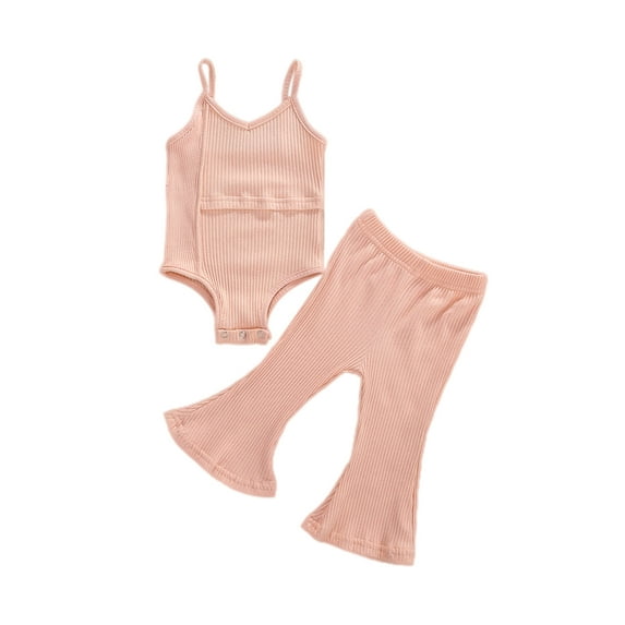 Franhais Baby Girls Clothing Set, Solid Color Sleeveless Romper + Long Flare Knitted Pants