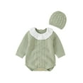 thumbnail image 1 of Franhais Baby Girls Jumpsuits Outfit Patchwork Ruffle Collar Long Sleeves Knitted Romper+Beanie Hat, 1 of 9