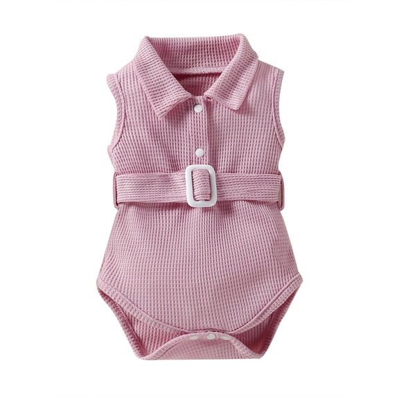 Franhais Baby Girls Summer Casual Romper Solid Color Sleeveless Lapel Button Down Playsuit