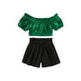thumbnail image 1 of Franhais Baby Kid Girls Shorts Set, Short Sleeve Off-shoulder Tops with Elastic Waist Shorts Summer Casual Outfit, 1 of 9