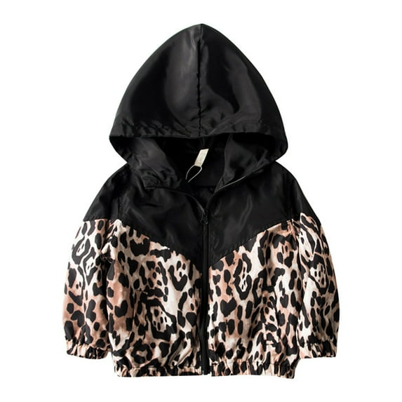 Franhais Baby Leopard Coat, Long Sleeve Zipper Hooded Jacket, Fall Winter Outerwear Clothes