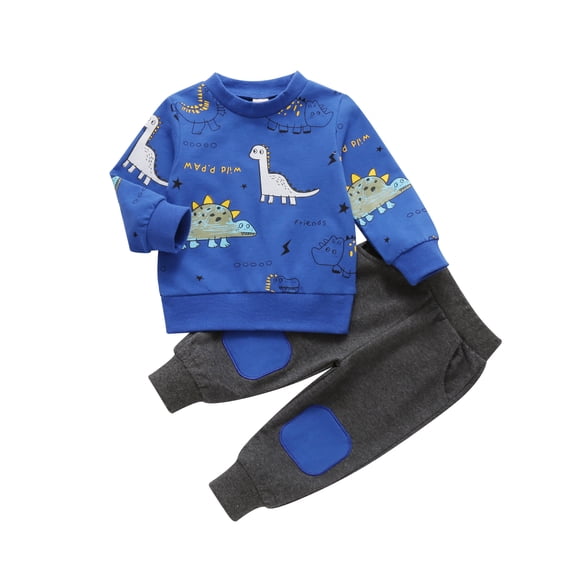 Franhais Baby Long Sleeve + Trousers, Dinosaur Print Elastic Waist Ribbed Closing Classic Clothing