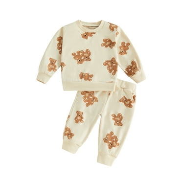 Franhais Baby Pants Set, Cartoon Bear Print Long Sleeve  Sweatshirt with Elastic Waist Sweatpants