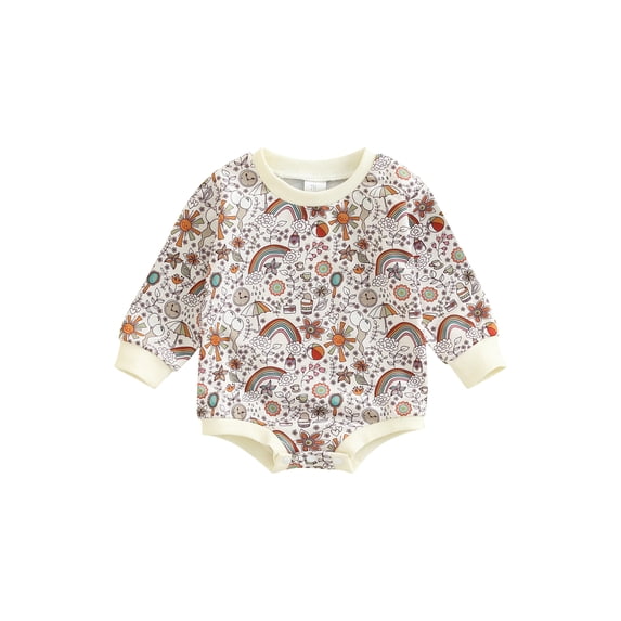 Franhais Baby Romper, Flower Print Crew Neck Long Sleeve Bodysuit Spring Outfit for Girls