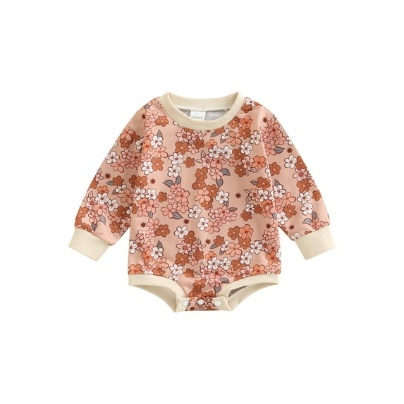Franhais Baby Romper, Flower Print Crew Neck Long Sleeve Bodysuit Spring Outfit for Girls