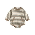 thumbnail image 1 of Franhais Baby Romper, Striped Round Neck Long Sleeve Bodysuit with Pockets Spring Outfit, 1 of 9