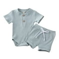 thumbnail image 1 of Franhais Baby Summer Clothes Set, Ribbed Knit Romper, Drawstring Short Pants, Infant Outfits, 1 of 9