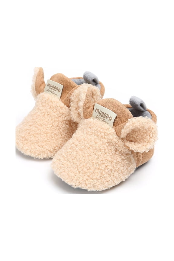 Baby Warm Booties Faux Fur Cute Sheep Shape Non-Slip Soft Sole Crib Shoes for Winter