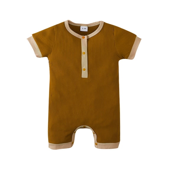 Franhais Baby’s Short Sleeve Jumpsuit Summer Fashion Contrast Color Single-breasted Romper