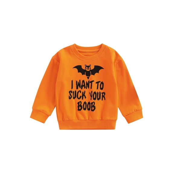Franhais Boys Girls Halloween Sweatshirt, Letter Skeleton Pumpkin Print Crew-Neck Long Sleeve Tops