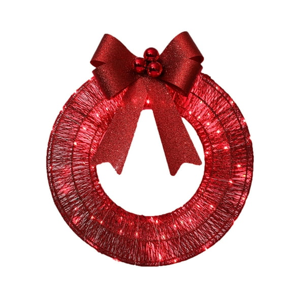 Franhais Christmas Decoration Metal Wreath with Lights Artificial Hanging Bow Garland for Front Door Wall Indoors Outdoors Party Supplies