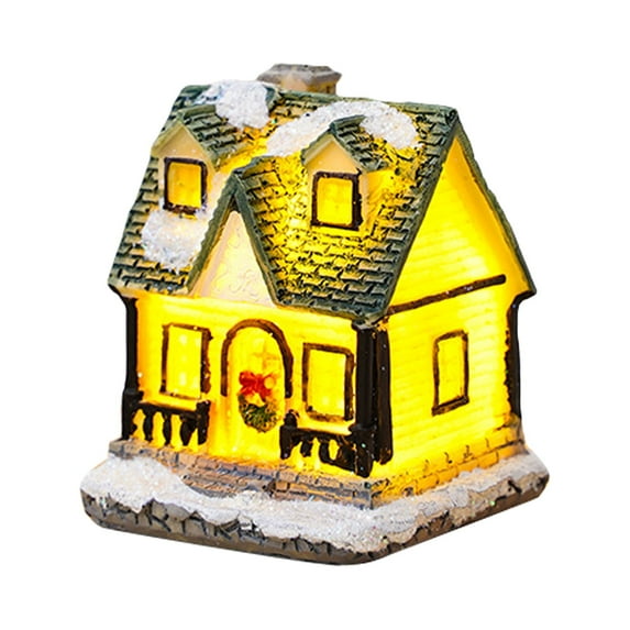 Franhais Christmas Village Houses Cute LED Light Up Snow House Scene Figurine Tabletop Decorations for Home