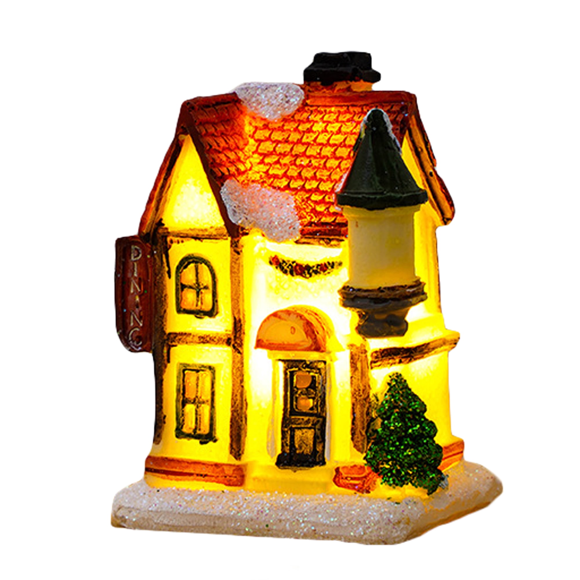 Luwecf Christmas Glowing House Figurine - Miniature LED Holiday Decor For Tabletop, Style E
