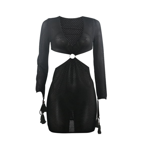 Franhais Female Knitted Dress, Solid Color/ Striped V-Neck Long Sleeve One-Piece for Summer Fall, S/M/L/XL