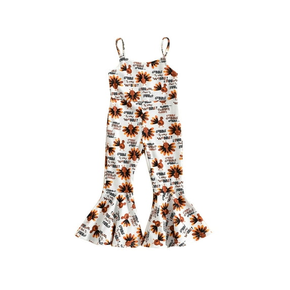 Franhais Girl Jumpsuit,Thanksgiving Turkey Lettering Pattern Print Sling Straps High Waist Bodysuit