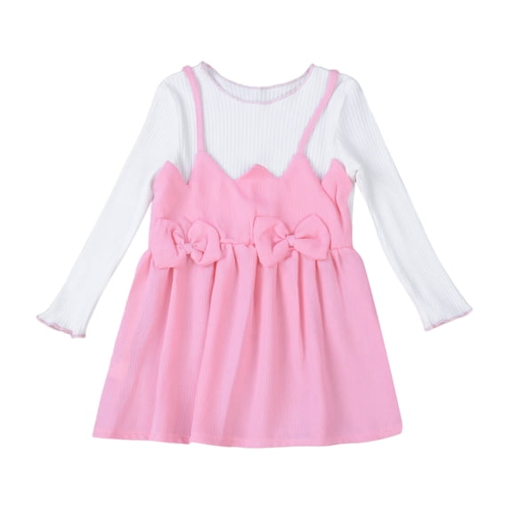 Franhais Girls Fashion Splicing Dress Fake Two Piece Bowknot Decorated Soft Comfortable Breathable Skirt
