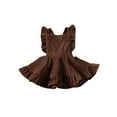 thumbnail image 1 of Franhais Girls Solid Color Suspender Skirt, Sleeveless Square Collar Large Hem High Waist Dress with Ruffles, 1 of 9