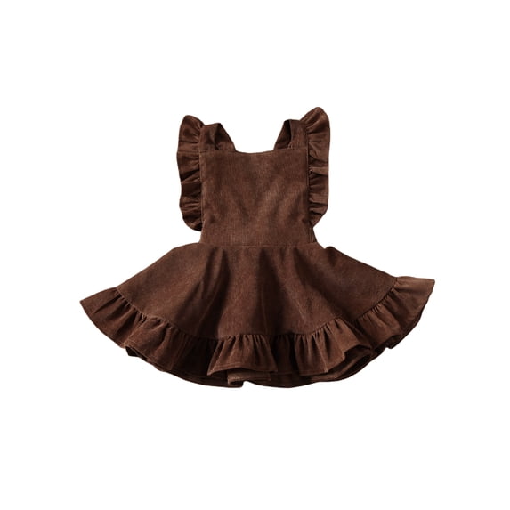 Franhais Girls Solid Color Suspender Skirt, Sleeveless Square Collar Large Hem High Waist Dress with Ruffles