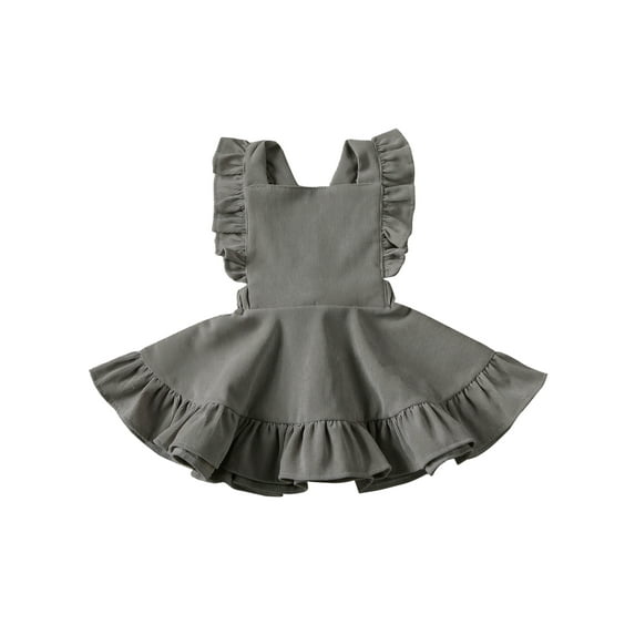 Franhais Girls Solid Color Suspender Skirt, Sleeveless Square Collar Large Hem High Waist Dress with Ruffles
